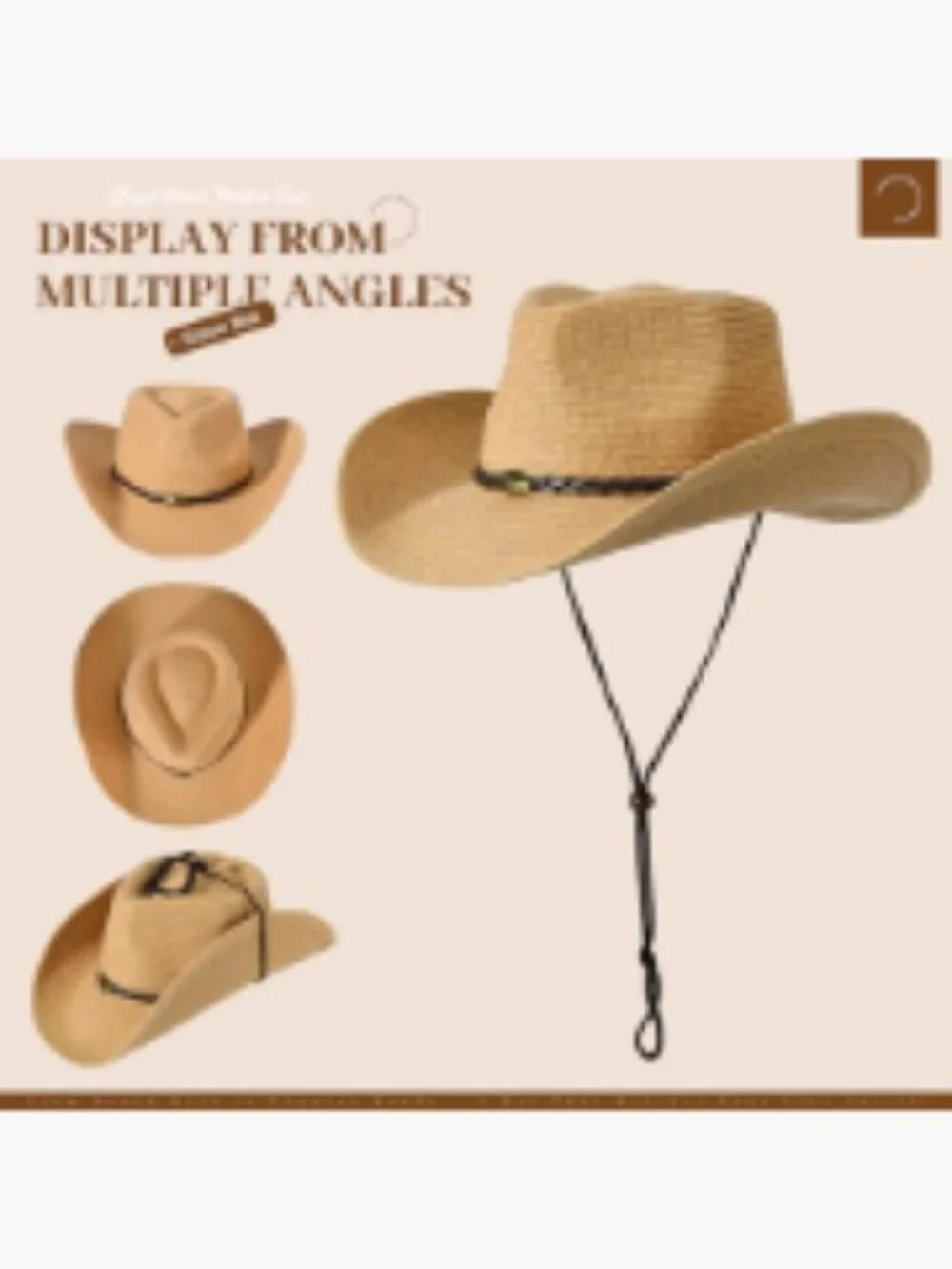 Straw Cowboy Hat with Wide Brim and Adjustable Chin Strap - Picture 4 of 7